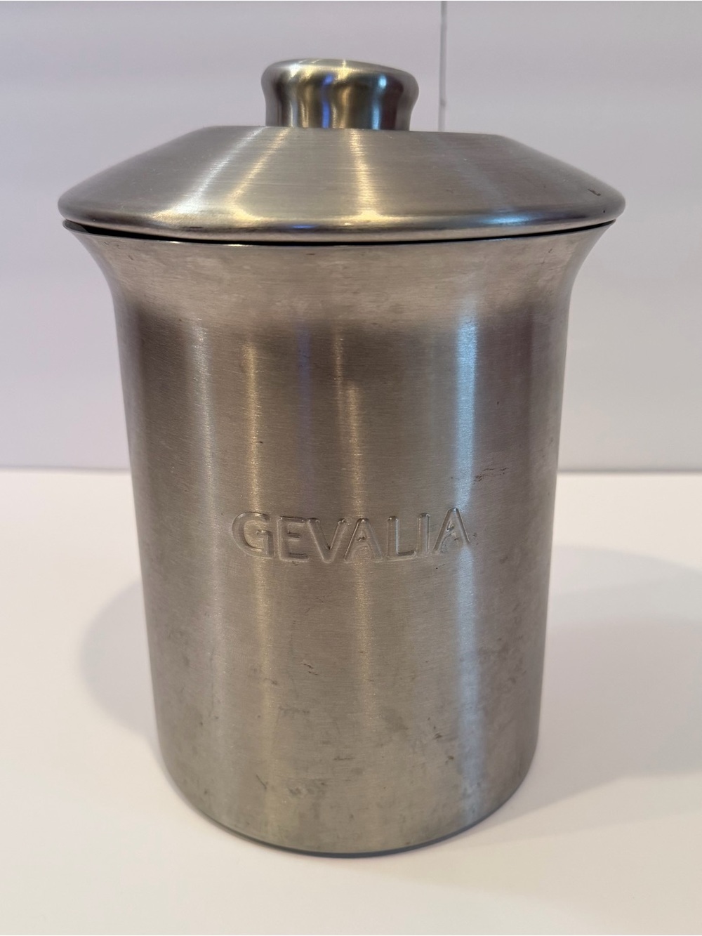 GEVALIA 64 oz Capacity Lidded Brushed Metal Coffee Tea Canister Jar **CLEAN**